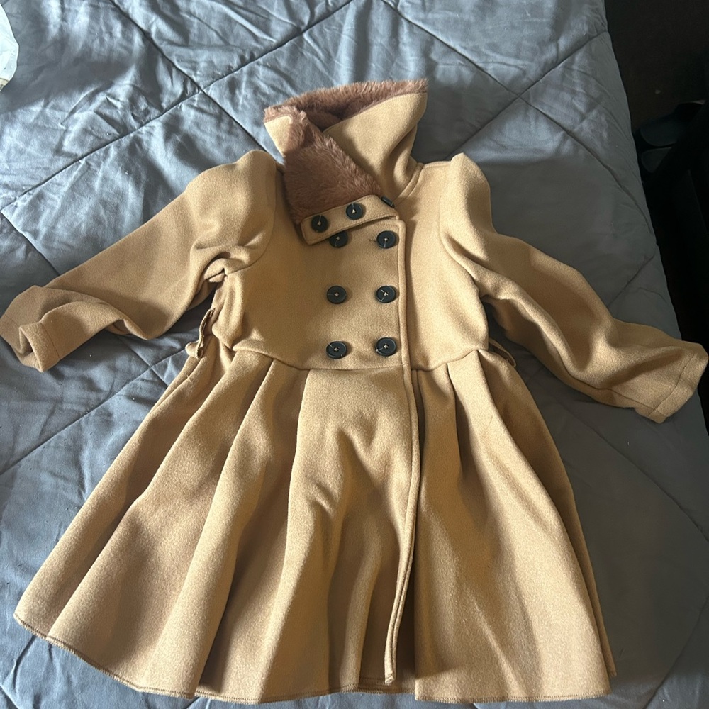 SHEIN Tan Double-Breasted Kids Pea Coat